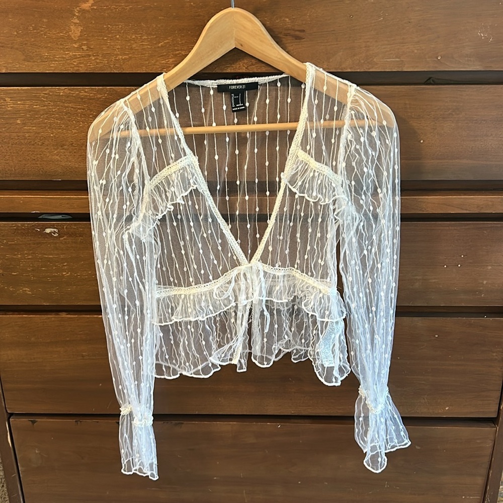 Sheer Cream Polka Dot Blouse forever 21 small